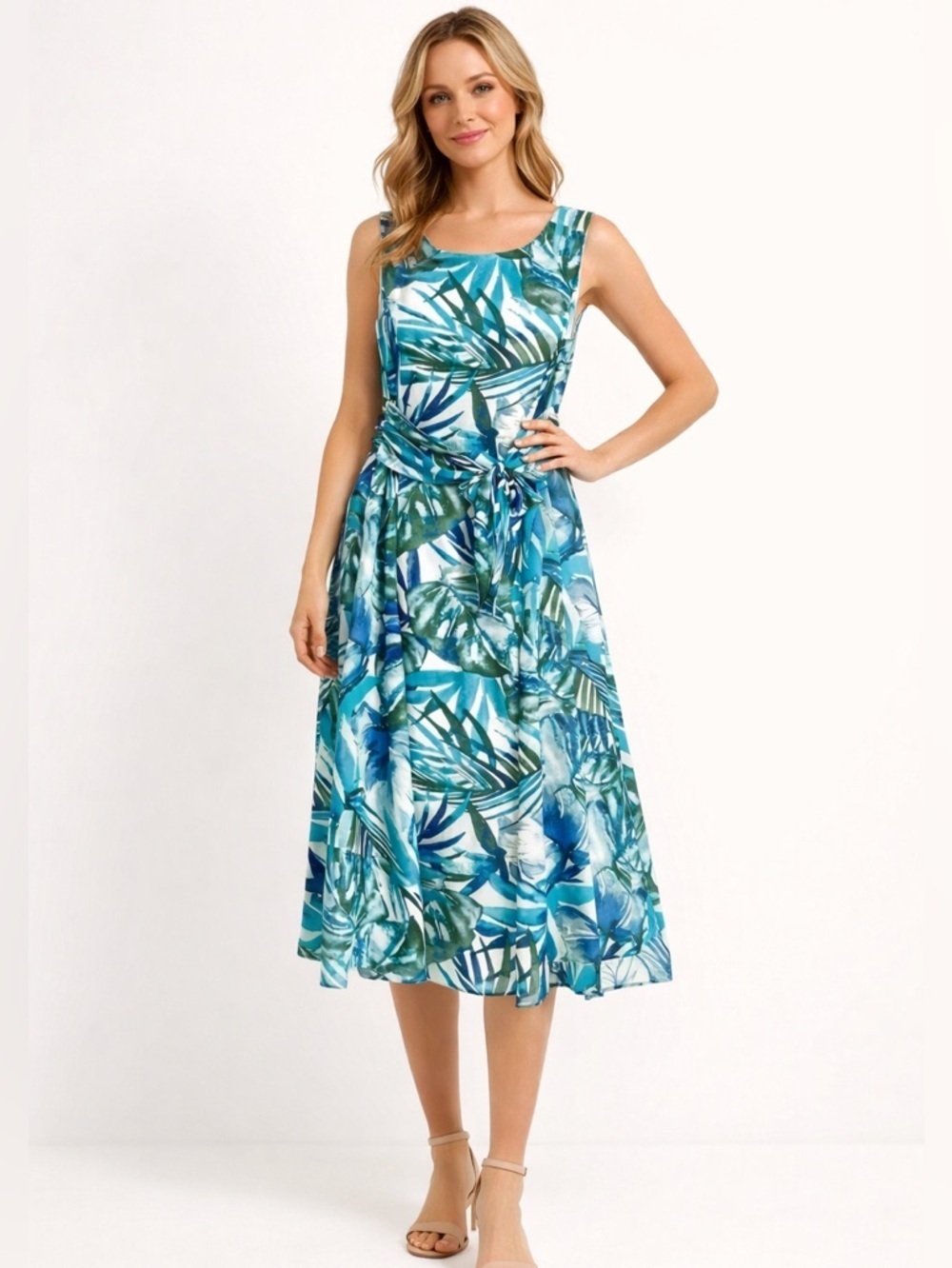 EVAN PICONE Black Label Women’s June Opal Chiffon Tropical midi dress size 8